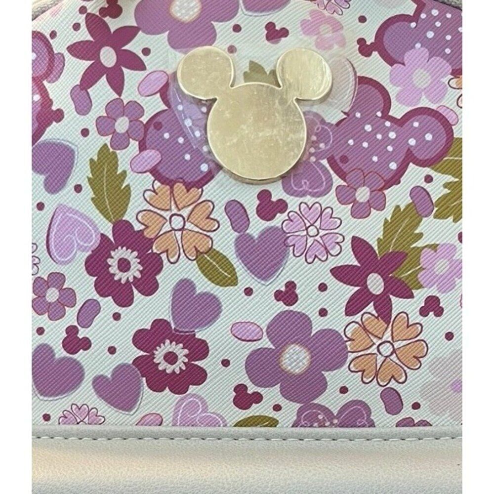 Disney Pink Floral Mini Backpack Mickey Mouse Ears Print Hearts Bioworld NWT - Picture 2 of 7
